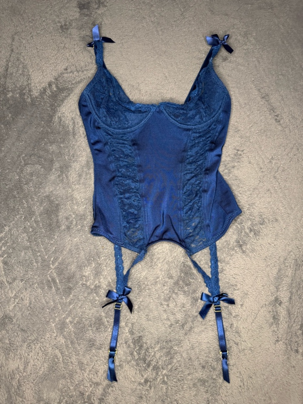 Navy Blue Lace Bustier with Garter Straps